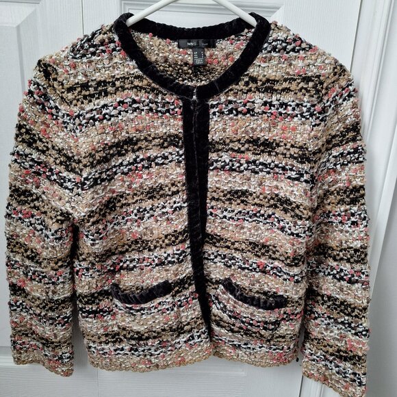 Mango Knit Cardigan with Velvet Trim - Picture 9 of 10